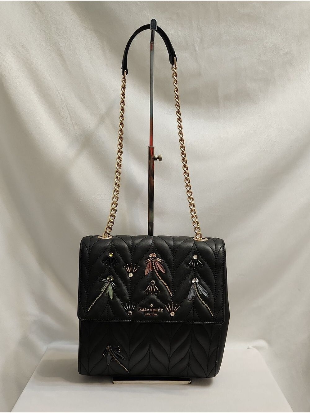 Kate Spade New York Briar Lane Quilted Dragonfly Gold Chain Strap Backpack - Picture 3 of 15